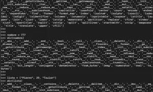 Code Python affichant les méthodes disponibles pour les chaînes de caractères, les nombres et les listes. Le mot-clé "split" est visible dans les méthodes de chaînes.