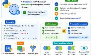 Un frozenset Python est une version immuable d'un set, utile comme clé de dictionnaire ou élément de set.