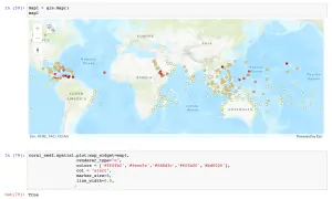 Carte interactive générée avec Python, montrant des points de données colorés sur une carte du monde.