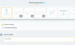 Configuration d'un champ de code postal avec une liste déroulante PHP. Choix entre champ numérique ou alphanumérique.