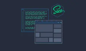 Code et maquette web, avec le logo Sass. Le CSS devient plus puissant avec Sass.