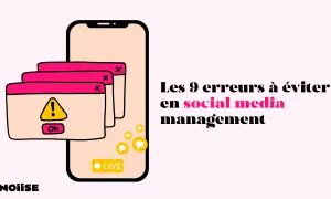 Illustration d'un smartphone avec des pop-ups d'erreur, symbolisant les pièges du social media management. Formation pour éviter ces erreurs.