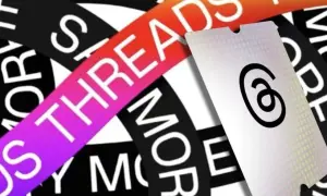 Bandeaux "JUST THREADS MORE" enroulés, avec un logo "6" sur une carte blanche.