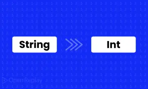 Conversion d'un String en Int en Java. Le logo OpenReplay est présent.