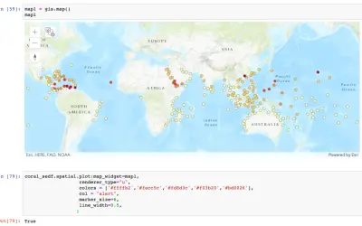 Carte interactive générée avec Python, montrant des points de données colorés sur une carte du monde.