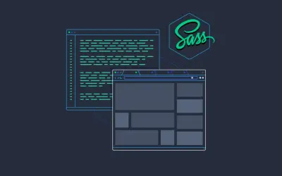 Code et maquette web, avec le logo Sass. Le CSS devient plus puissant avec Sass.