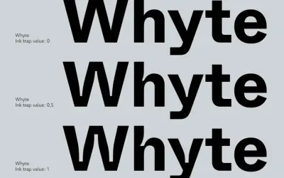 Essai de typographie "Whyte" avec différents réglages d'ink trap pour un rendu printwriter Java.