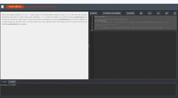 Un exemple de code Java pour créer une classe Singleton nommée MySingleton, avec des instructions pour implémenter la méthode getInstance().
