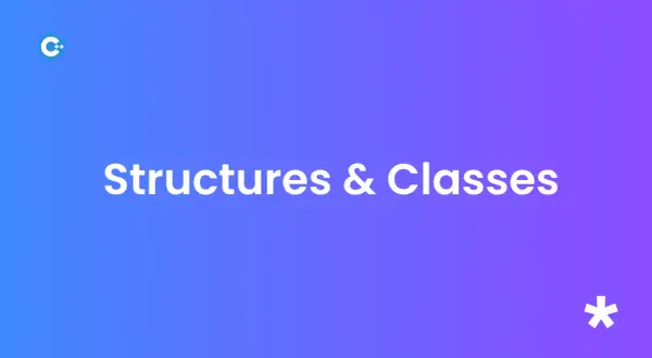 Logo C++ et texte "Structures & Classes" sur fond dégradé bleu-violet.