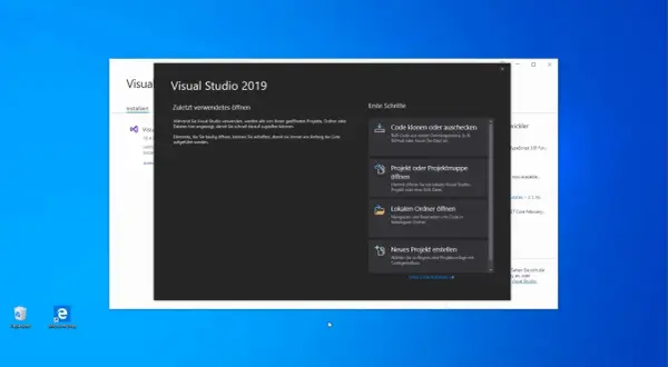 Fenêtre de démarrage de Visual Studio 2019, proposant des options pour ouvrir des projets, cloner du code ou en créer de nouveaux, idéal pour le développement C# .NET.