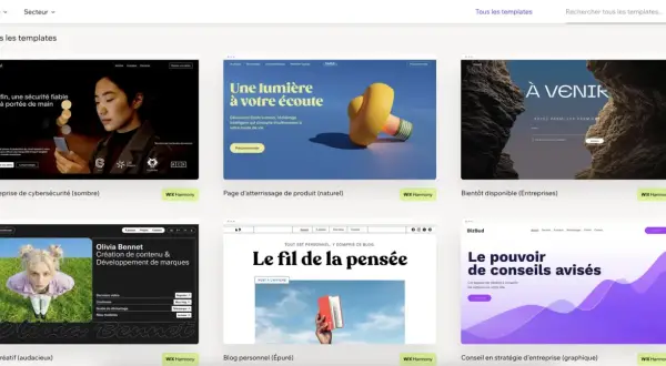 Découvrez des modèles pour créer un site avec Wix : cybersécurité, produit, CV, blog, entreprise.
