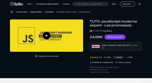 Cours Tuto.com sur JavaScript moderne expert : Les promesses. Apprenez les concepts avancés, comme les java method reference, pour maîtriser le langage.