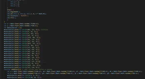 Code JavaScript pour supprimer un élément d'un tableau de cercles. La fonction `addobject` ajoute de nouveaux cercles.