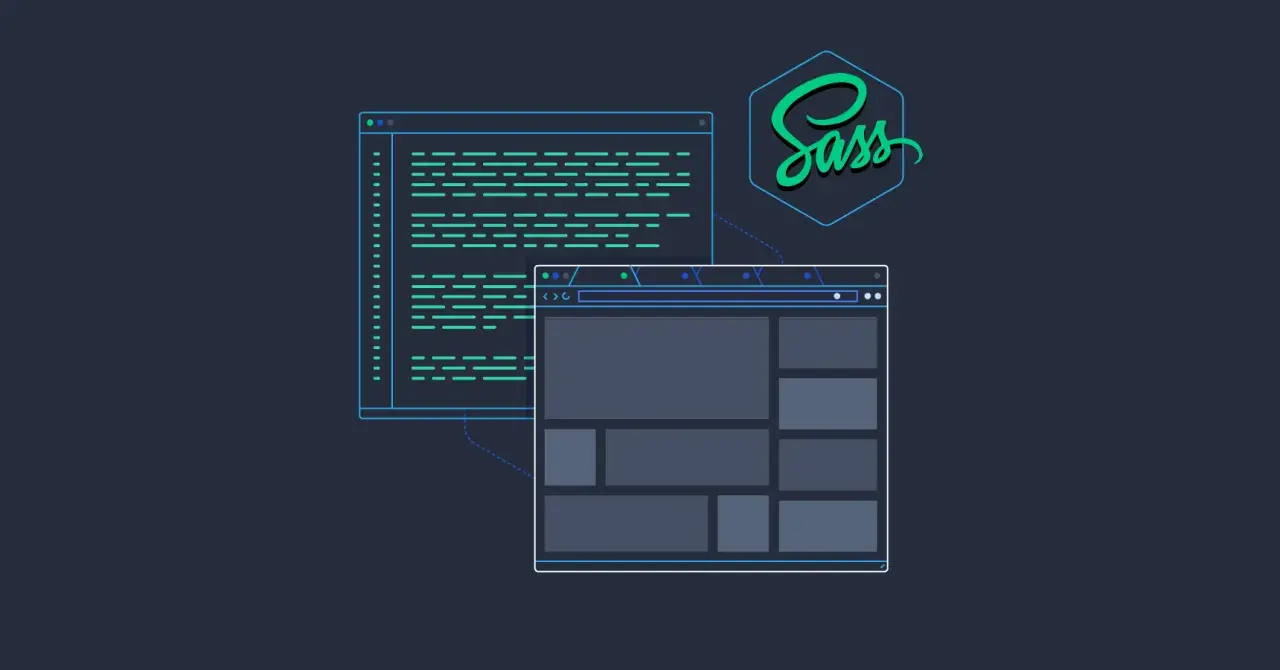 Code et maquette web, avec le logo Sass. Le CSS devient plus puissant avec Sass.