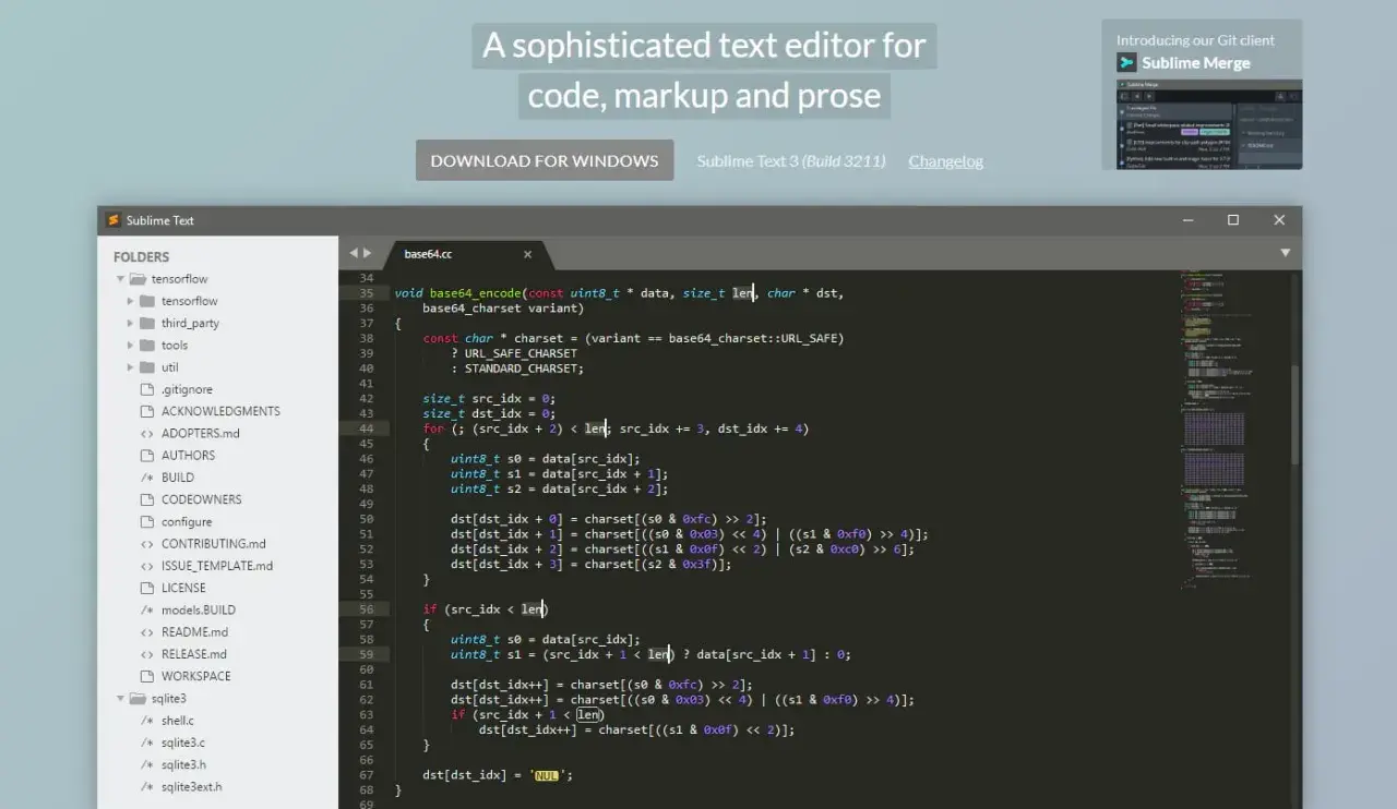 Un éditeur de code HTML affichant du code C dans Sublime Text, un outil de développement sophistiqué.