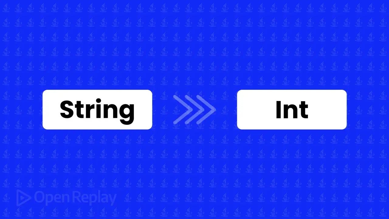 Conversion d'un String en Int en Java. Le logo OpenReplay est présent.