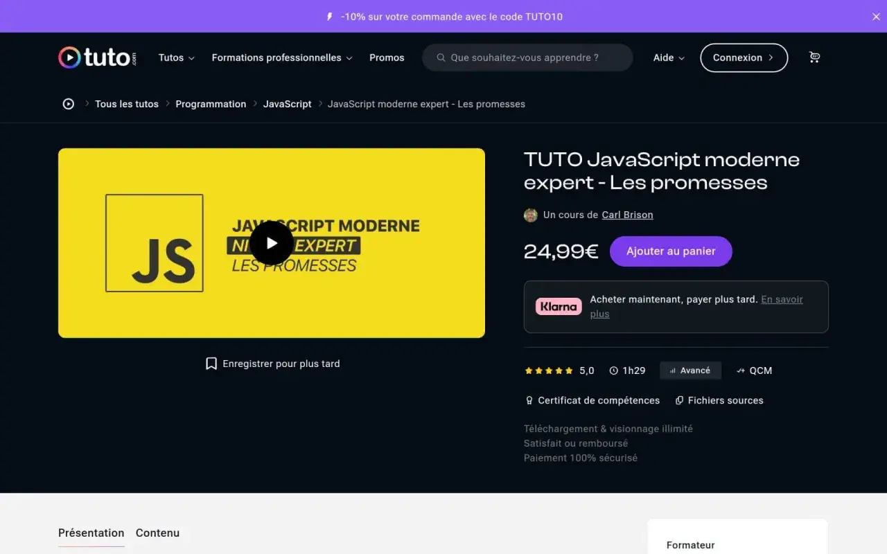 Cours Tuto.com sur JavaScript moderne expert : Les promesses. Apprenez les concepts avancés, comme les java method reference, pour maîtriser le langage.