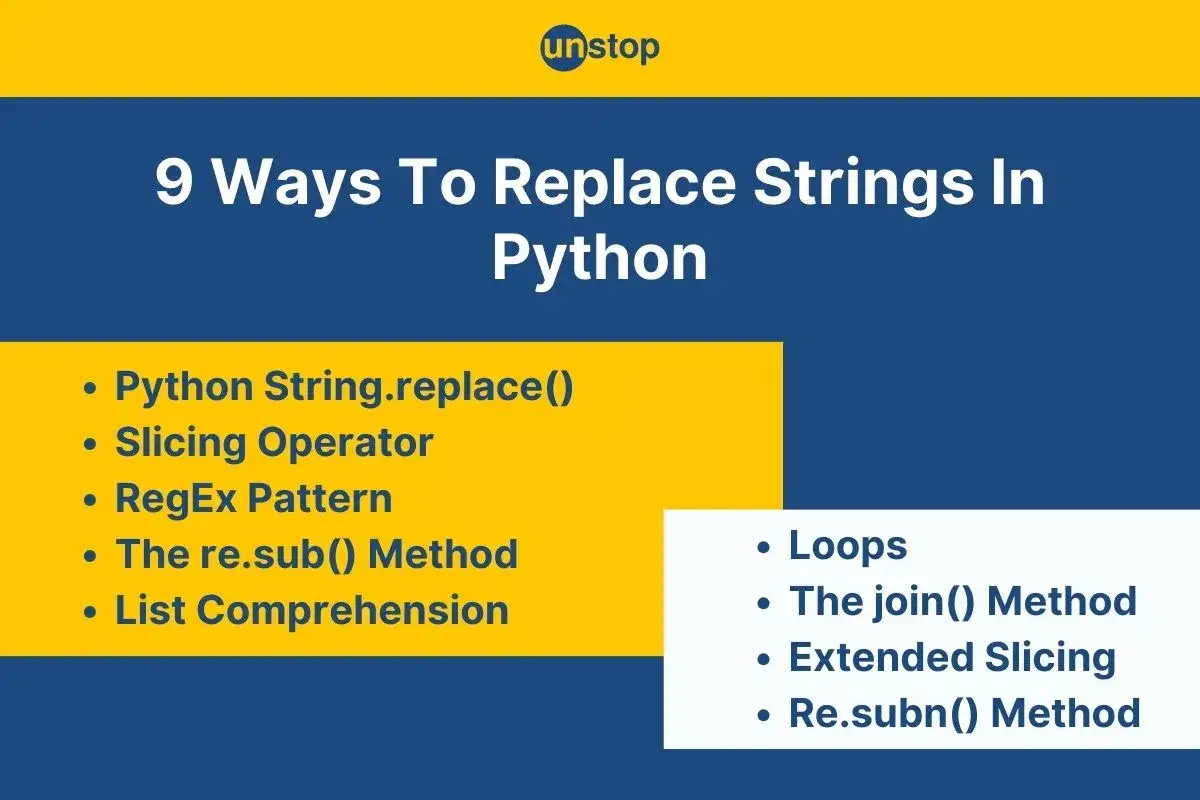 9 méthodes pour remplacer des chaînes en Python, incluant `str.replace()`, les expressions régulières et `re.sub()`.