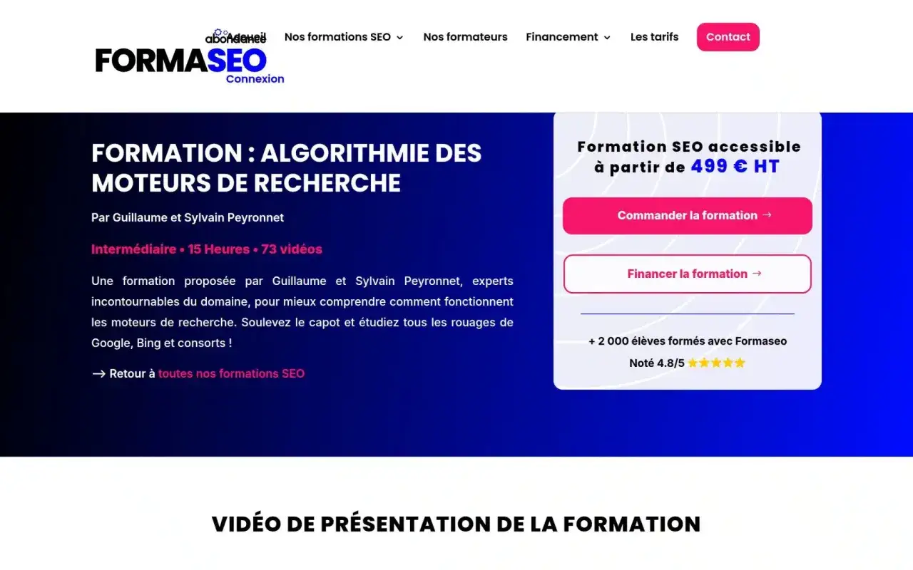 Formation SEO avanc&eacute;e : ma&icirc;trisez les algorithmes des moteurs de recherche. Apprenez avec des experts, 15h de contenu.
