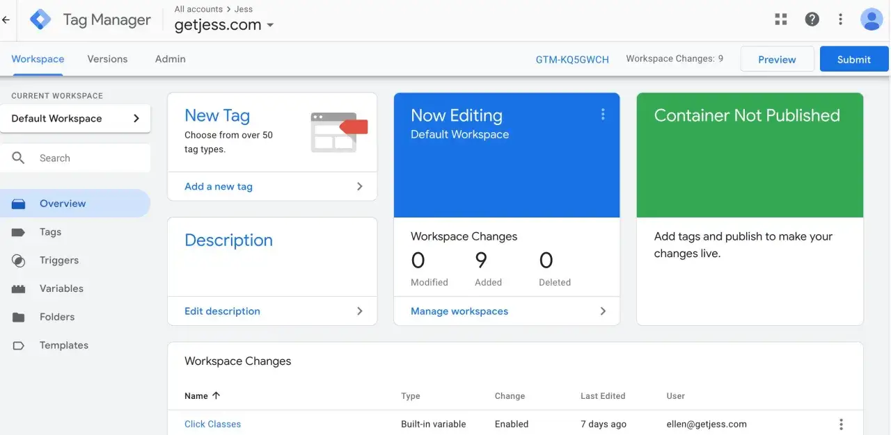 Interface de Google Tag Manager pour installer des balises. On y voit la section 