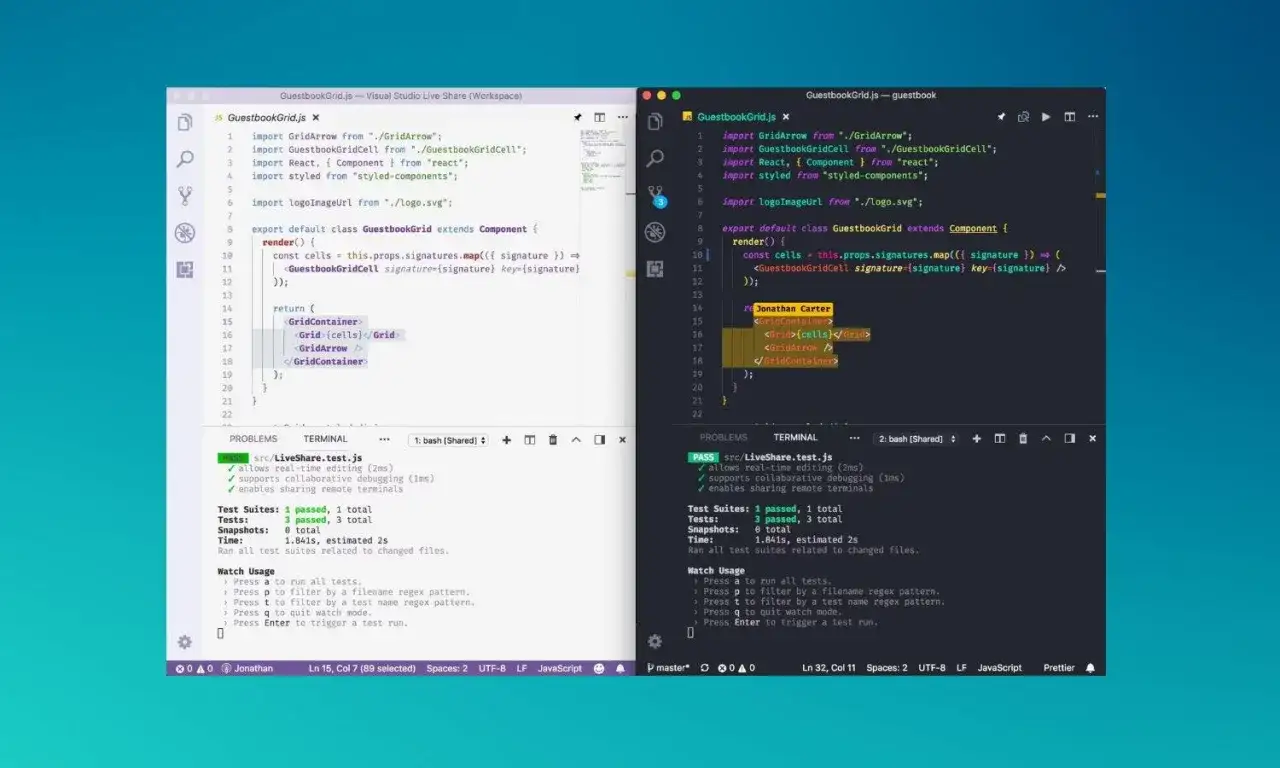 Un développeur junior travaille sur un projet React, affichant du code dans VS Code.
