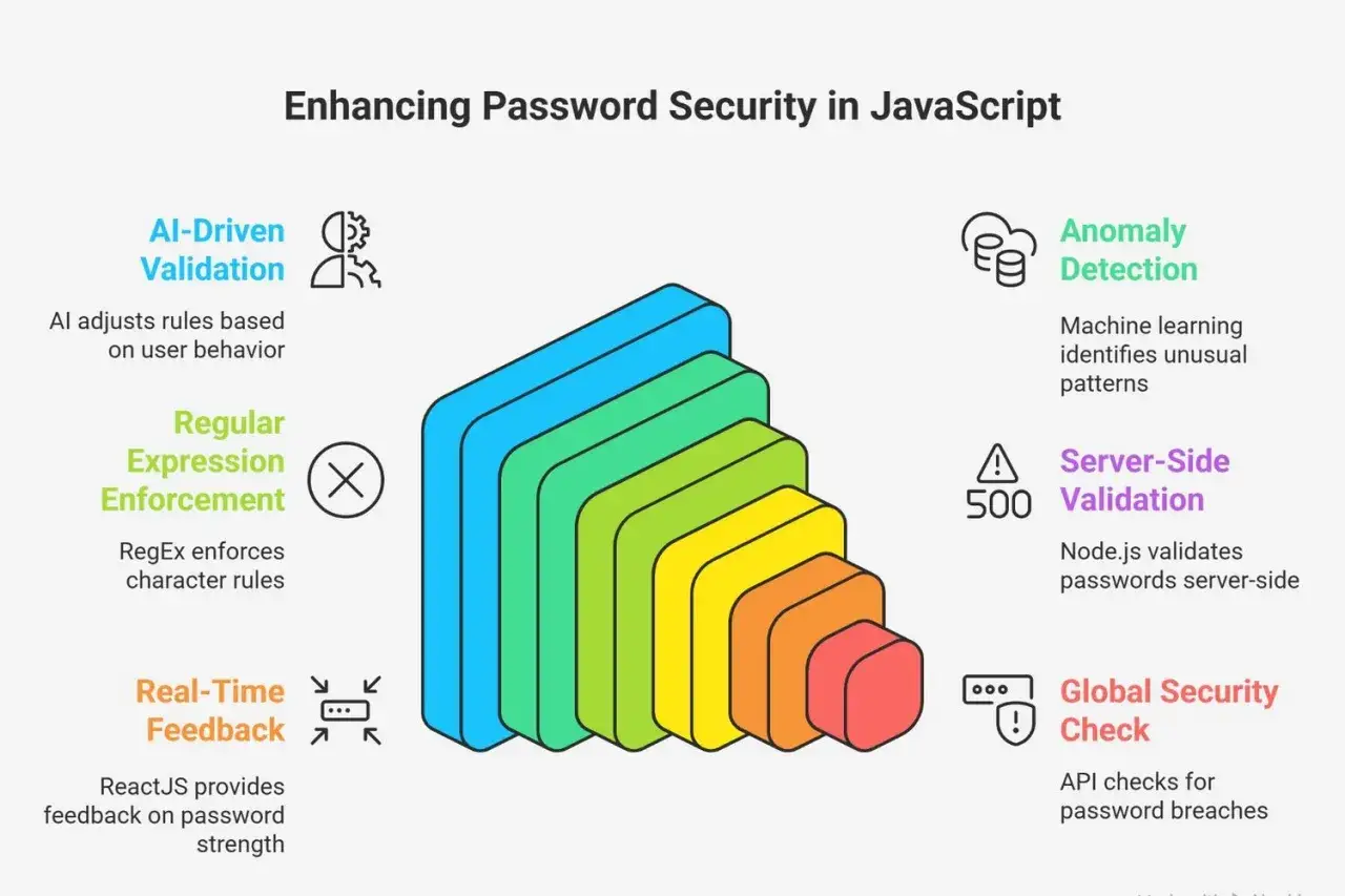 Am&eacute;lioration de la s&eacute;curit&eacute; des mots de passe avec JavaScript : validation IA, regex mot de passe, d&eacute;tection d'anomalies, validation c&ocirc;t&eacute; serveur et feedback en temps r&eacute;el.