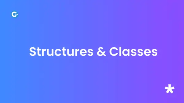 Logo C++ et texte "Structures & Classes" sur fond dégradé bleu-violet.