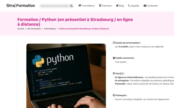 Un ordinateur portable affiche le logo Python et du code source.