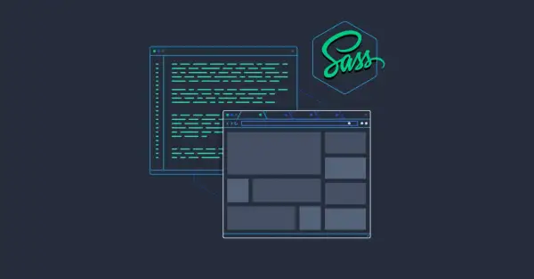 Code et maquette web, avec le logo Sass. Le CSS devient plus puissant avec Sass.