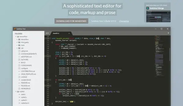 Un éditeur de code HTML affichant du code C dans Sublime Text, un outil de développement sophistiqué.
