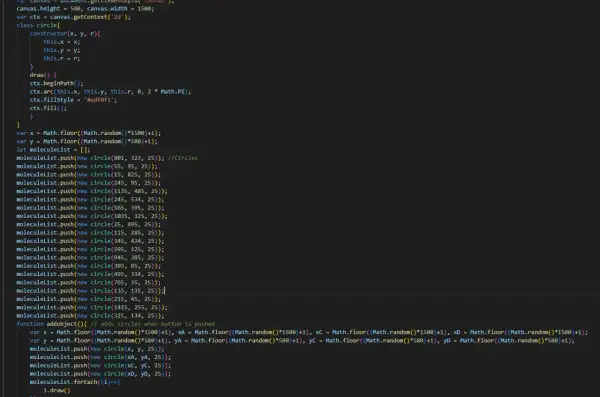 Code JavaScript pour supprimer un élément d'un tableau de cercles. La fonction `addobject` ajoute de nouveaux cercles.