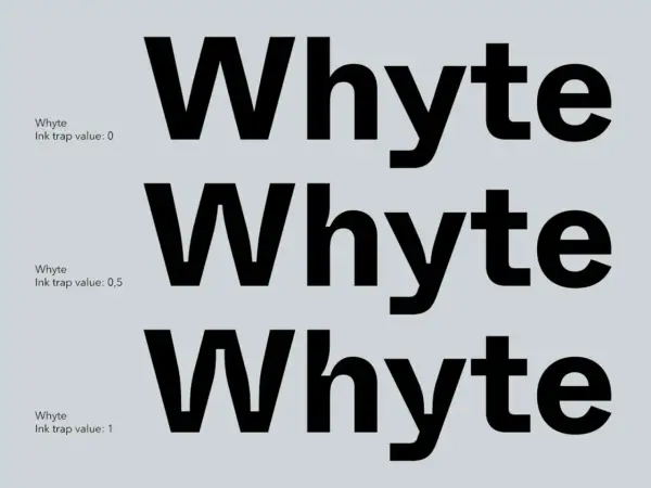 Essai de typographie "Whyte" avec différents réglages d'ink trap pour un rendu printwriter Java.