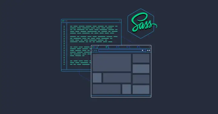 Code et maquette web, avec le logo Sass. Le CSS devient plus puissant avec Sass.